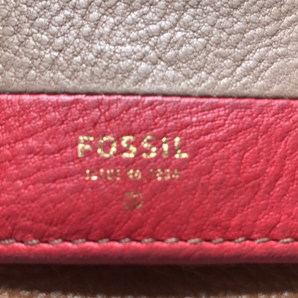 Fossil color block tan red trifold wallet clutch - Picture 3 of 12